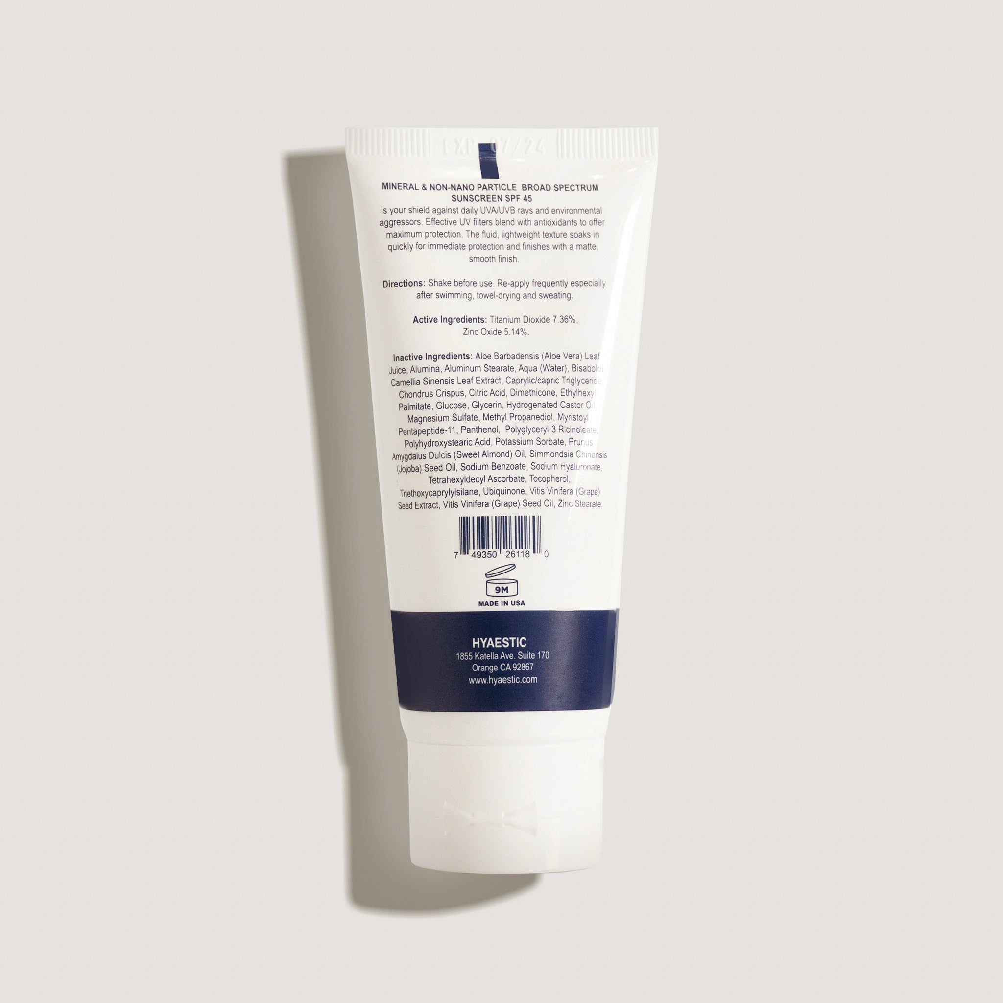 Hyaestic Mineral & Non-nano Particle Broad Spectrum Sunscreen SPF 45